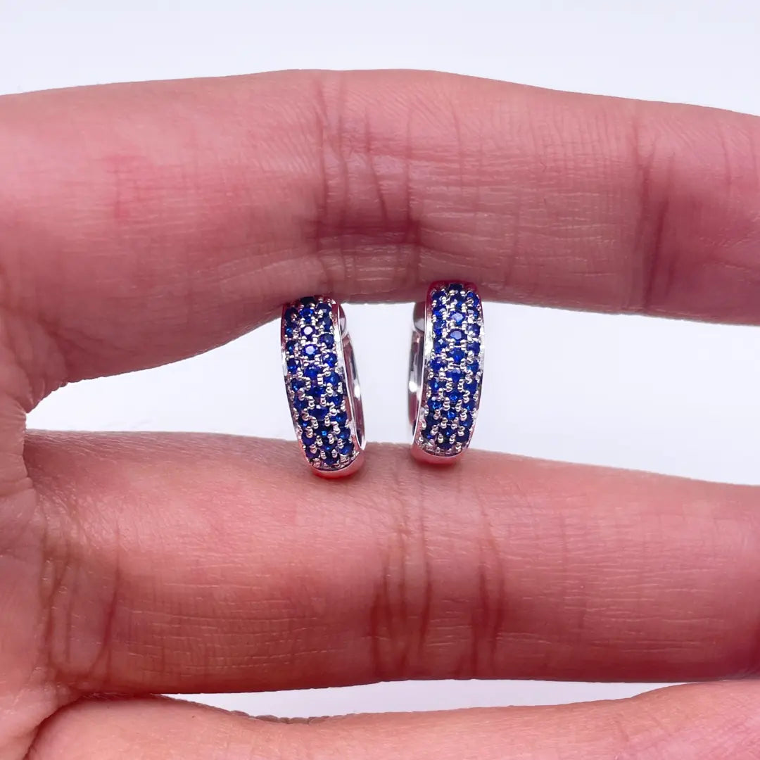 14ct White Gold Blue Sapphire Pair of Hoop Earrings 0.33ct 4mm wide Gold earring