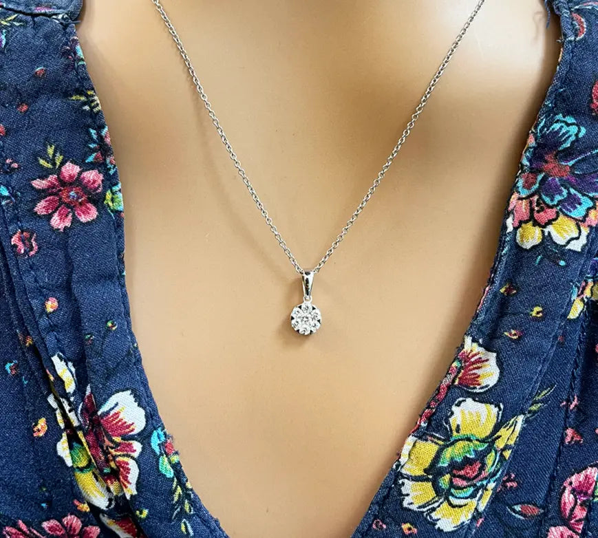 14ct White Gold Diamonds Round Pendant Necklace 0.15ct Diamond Bracelets