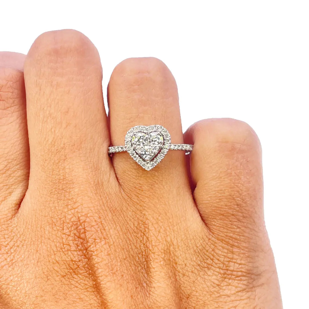 14ct White Gold Round Natural Diamond Heart Cluster Ring 0.50ct Diamond Ring