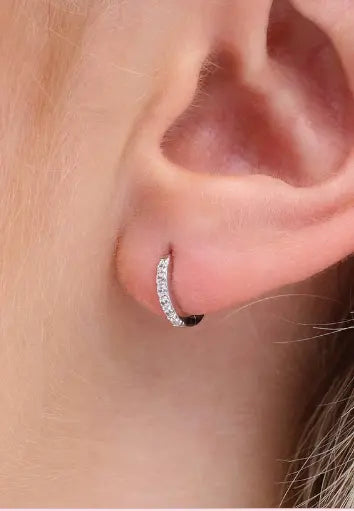 14ct White Gold & Diamond Pair of Mini Huggie Hoop Earrings 0.12ct Diamond earring