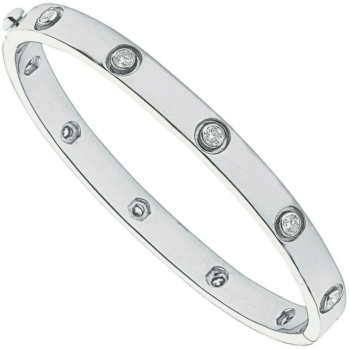 18Carat White Gold Round Diamond Rub Over Bangle 1.00 carat G/VS Diamond Bracelets