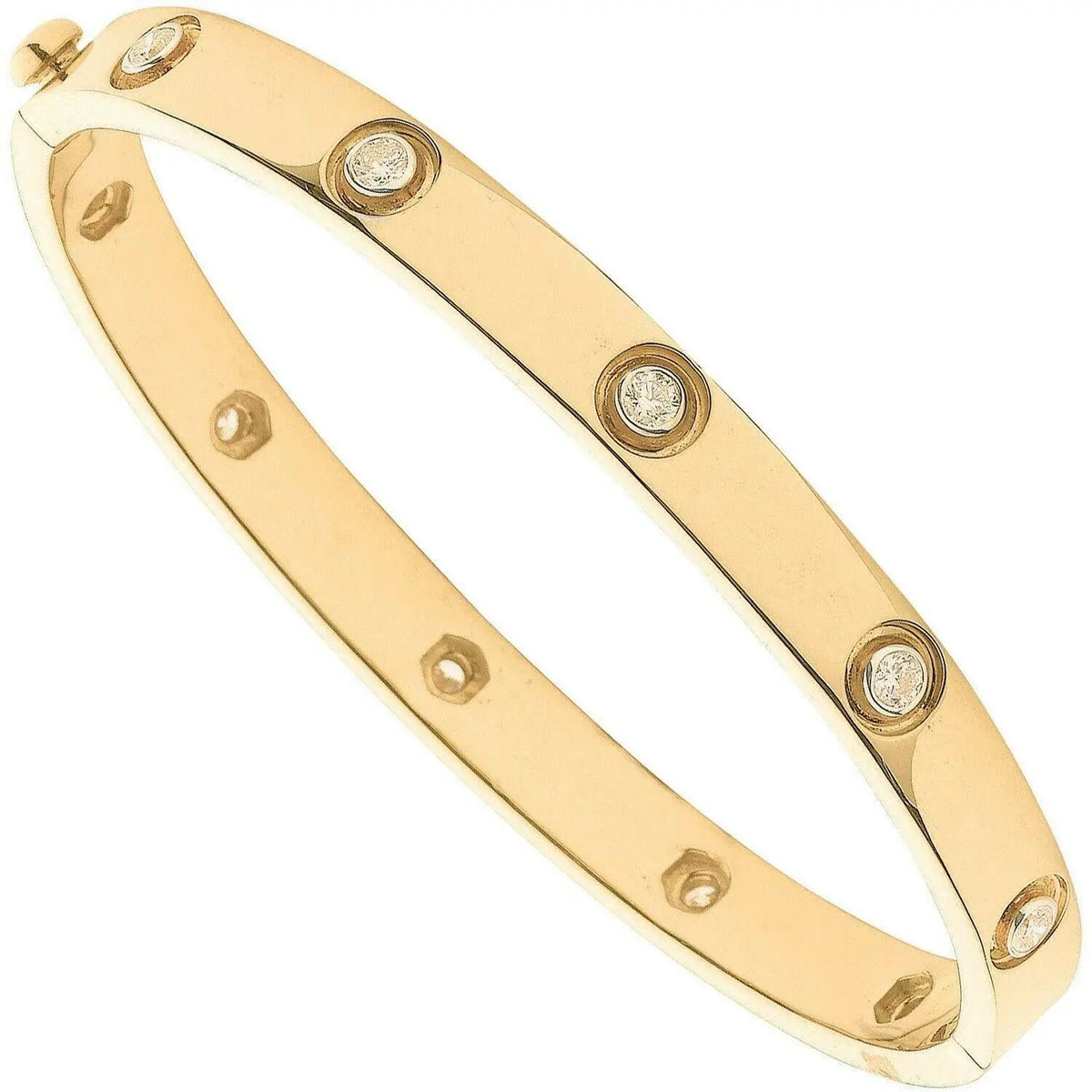 18Carat Yellow Gold Round Diamond Rub Over Bangle 1.00 carat G/VS Diamond Bracelets