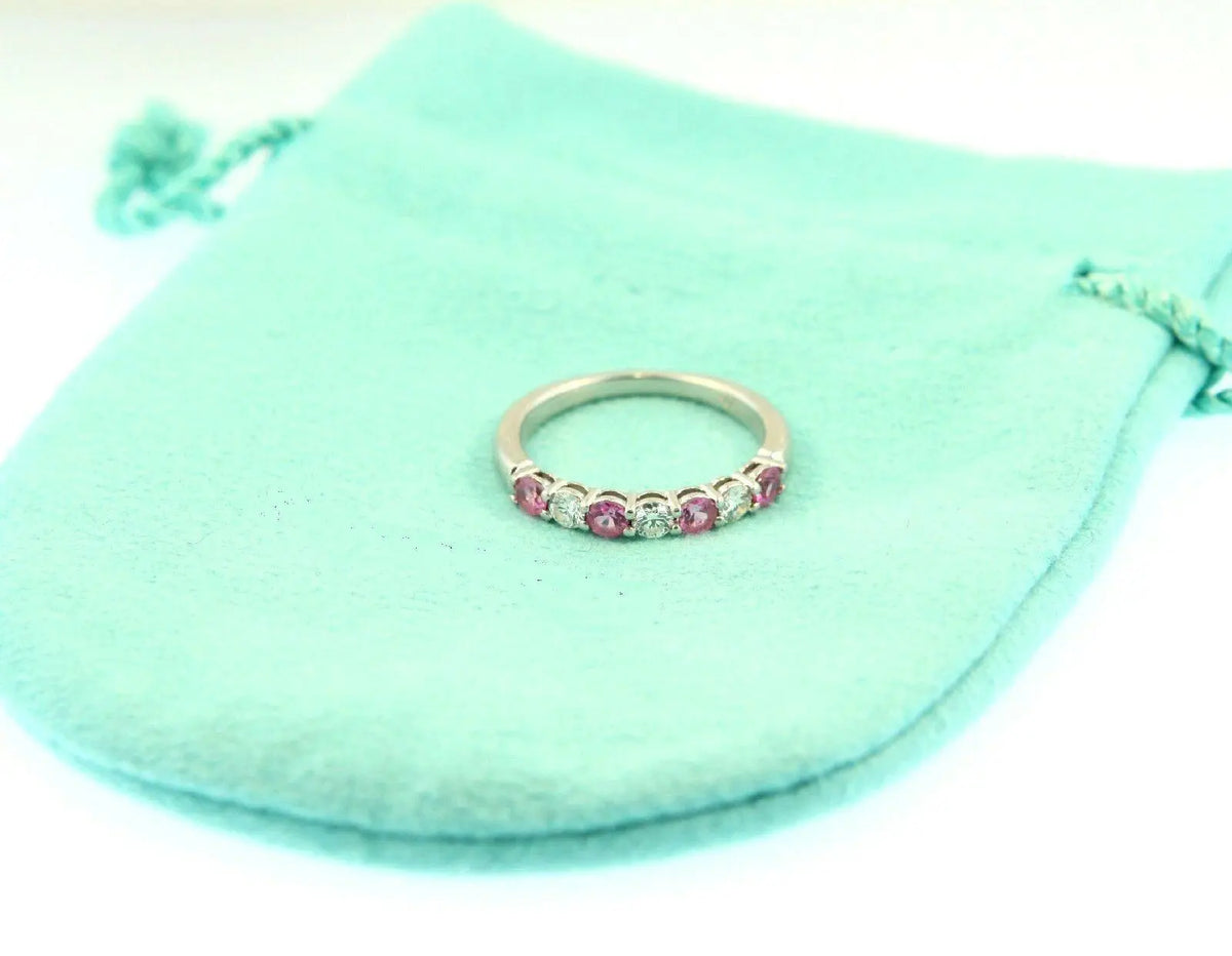18K White Gold Diamond & Pink Sapphire Seven Stone Eternity Ring 0.50cts 2.5MM Diamond Ring
