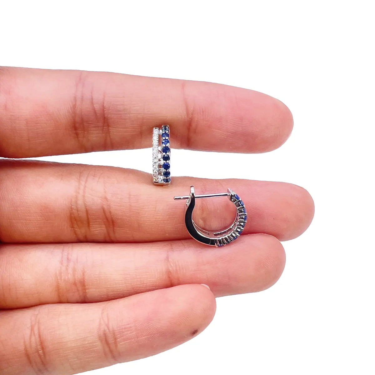 18ct Gold Diamond & Sapphire Hoop Natural 0.40ct Huggies Earrings 9mm Diameter Diamond earring