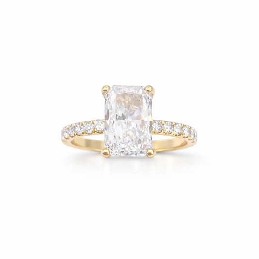 18ct Gold IGI Certified Lab-Grown Radiant Diamond Ring with Hidden Halo, 3.30ct Diamond Ring
