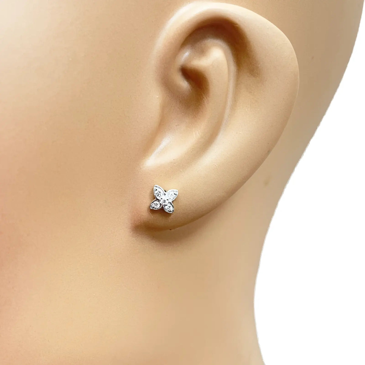 18ct Gold Natural Round Diamond Flower Childrens Stud Earrings 0.14ct