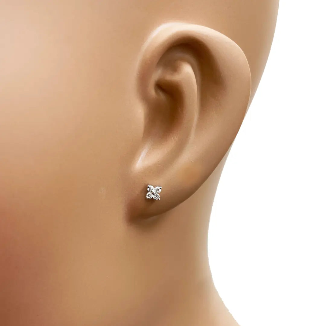 18ct White Gold 4-Claw Natural Diamond Children's Flower Stud Earrings 0.14ct