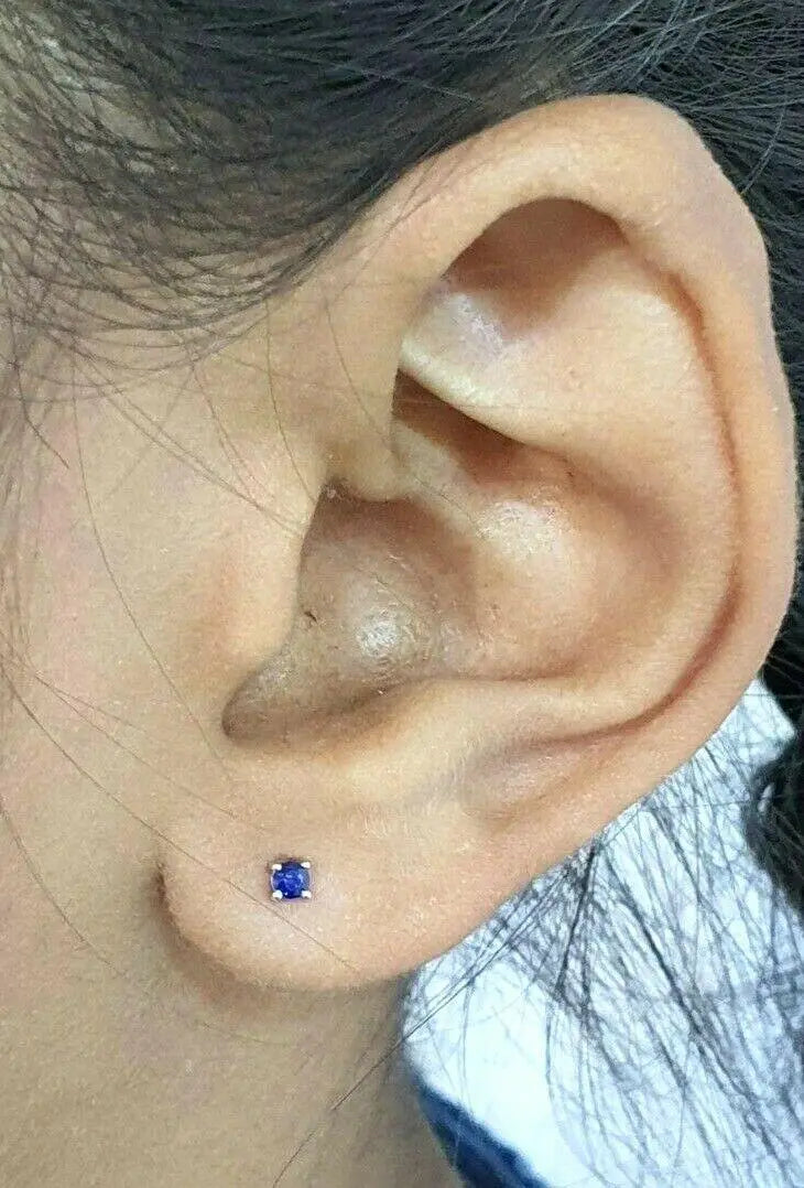 18ct White Gold Blue Sapphire Children's Earrings 0.10cts child friendly safe & secure