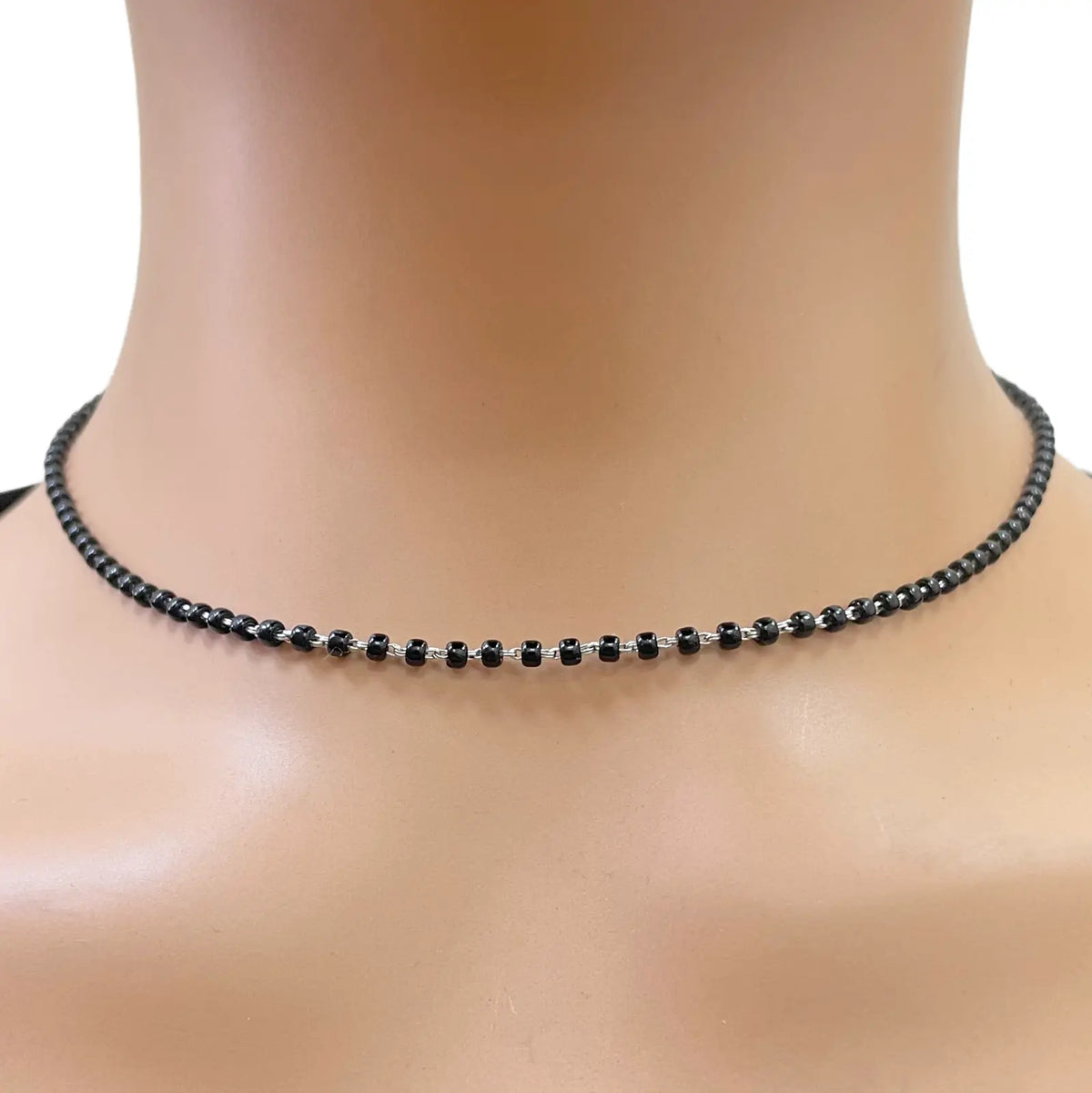 18ct White Gold Mangalsutra Chain Black Beaded Necklace 16 Inches 2.7mm Width  Mangalsutra Chains