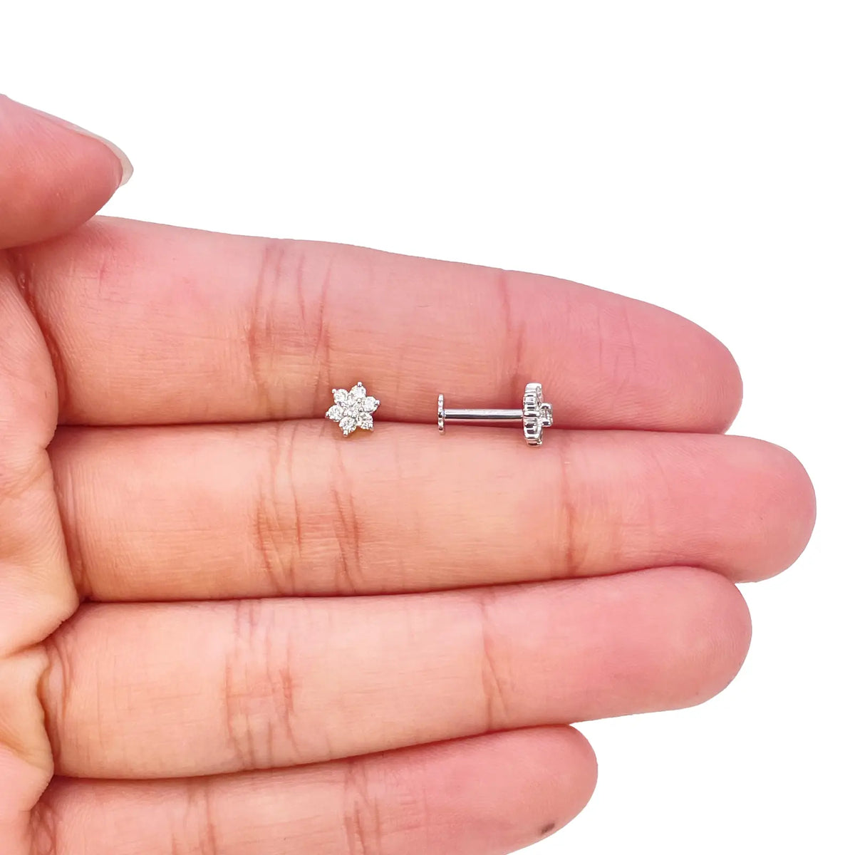 18ct White Gold Natural Diamond Floral Stud Earrings 0.18ct - 4.5mm Width