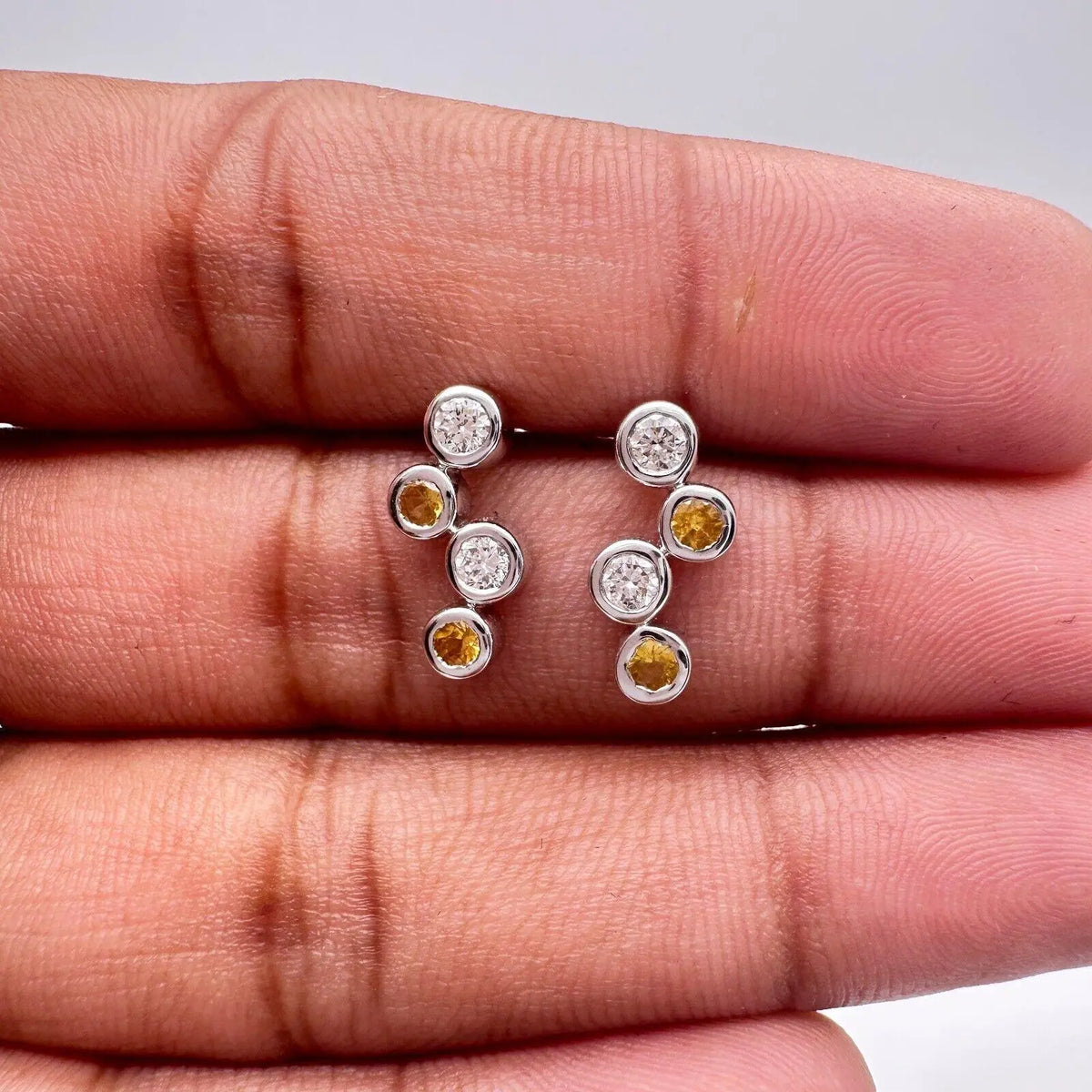 18ct White Gold Natural Diamond & Yellow Sapphire Bubble Drop Earrings, 0.59ct Diamond earring