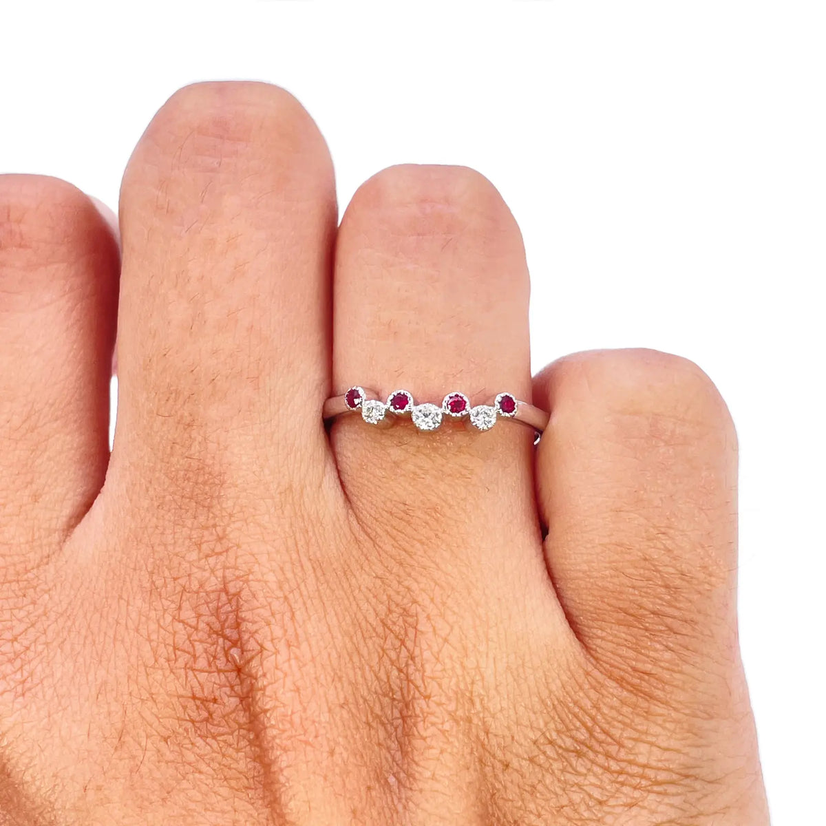 18ct White Gold Natural Ruby & Diamond Milgrain Bezel Ring ? 0.15ct Diamond Ring