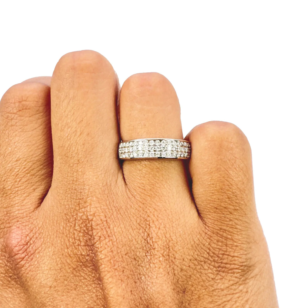 18ct White Gold Three Row Natural Diamond Half Eternity Wedding Band 0.45ct Diamond Ring