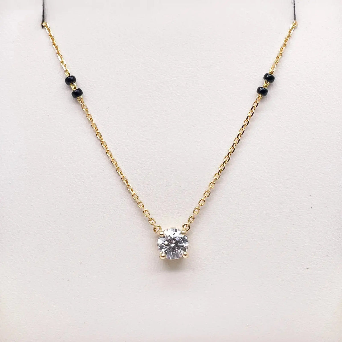 18ct Yellow Gold Lab Grown Diamond 1.00ct Black Beads Mangalsutra Necklace IGI Mangalsutra chain