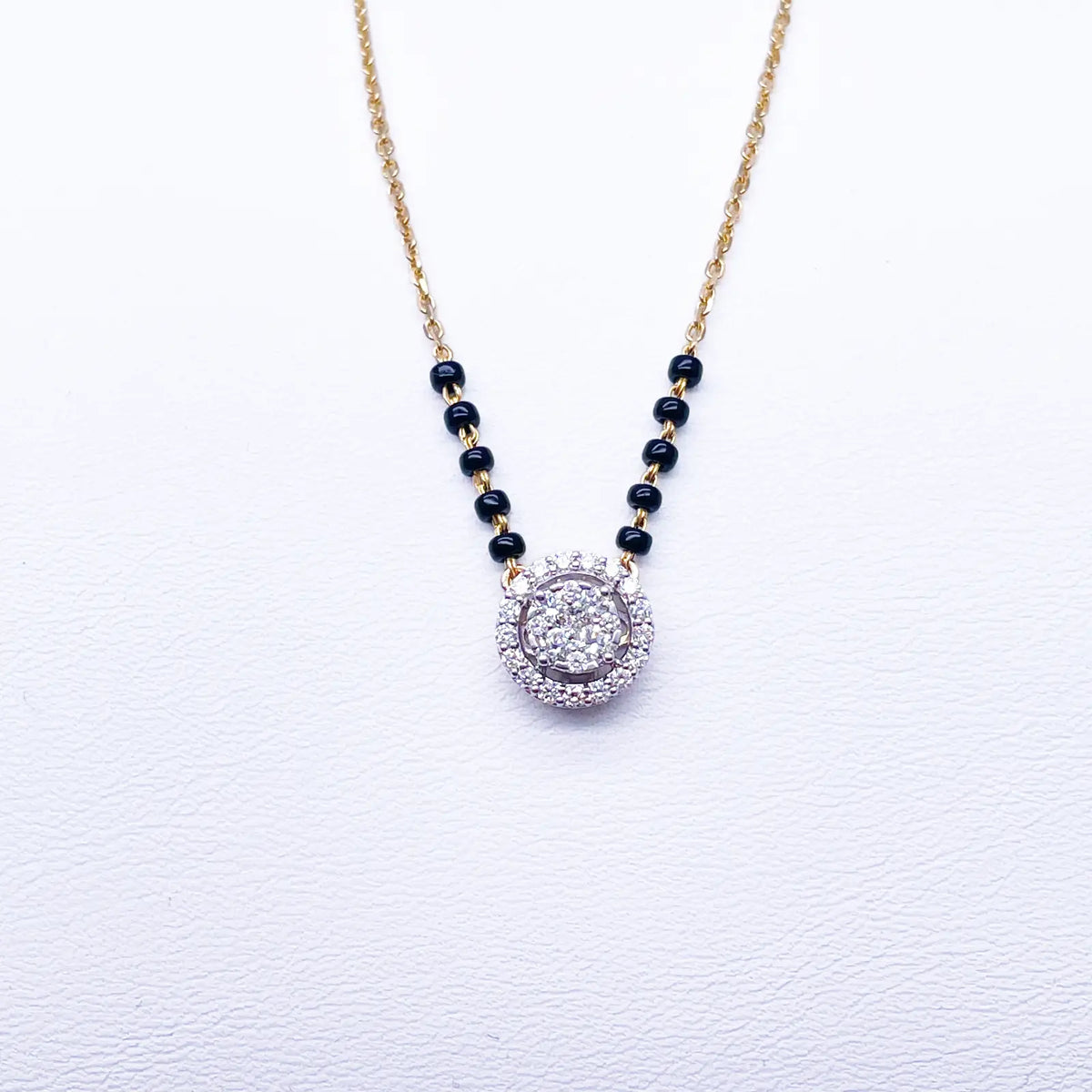 18ct Yellow Gold Natural Diamond Cushion Pendant Mangalsutra Necklace 0.45ct IGI Mangalsutra Chains