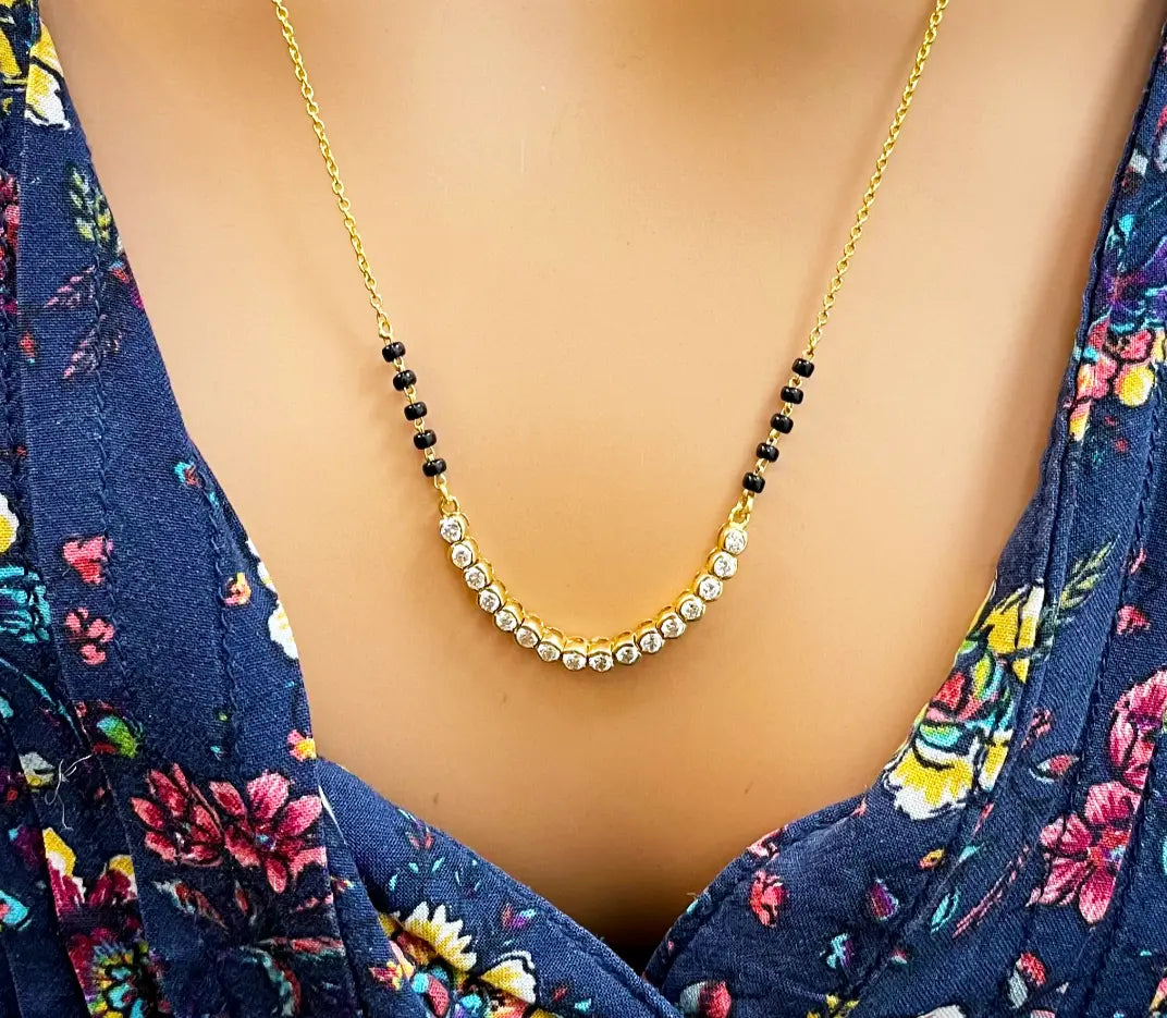 18ct Yellow Gold & Natural Diamonds 0.45ct 10 Beaded Mangalsutra Necklace Chain Hallmarked Mangalsutra Chains