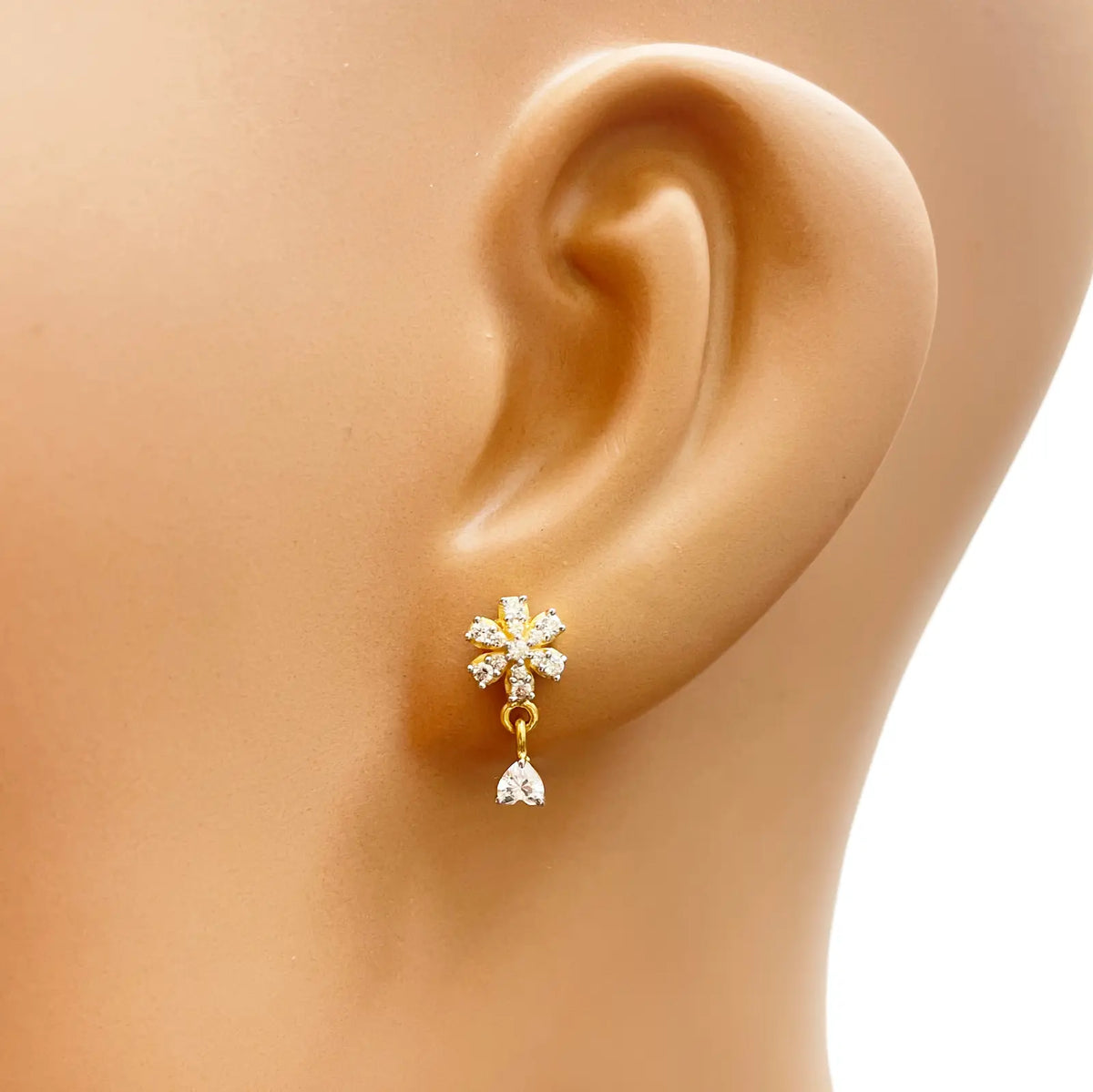 22ct Gold Cubic Zirconia Cluster Floral Stud Earrings Sparkle Design 13x6.5mm Gold earring