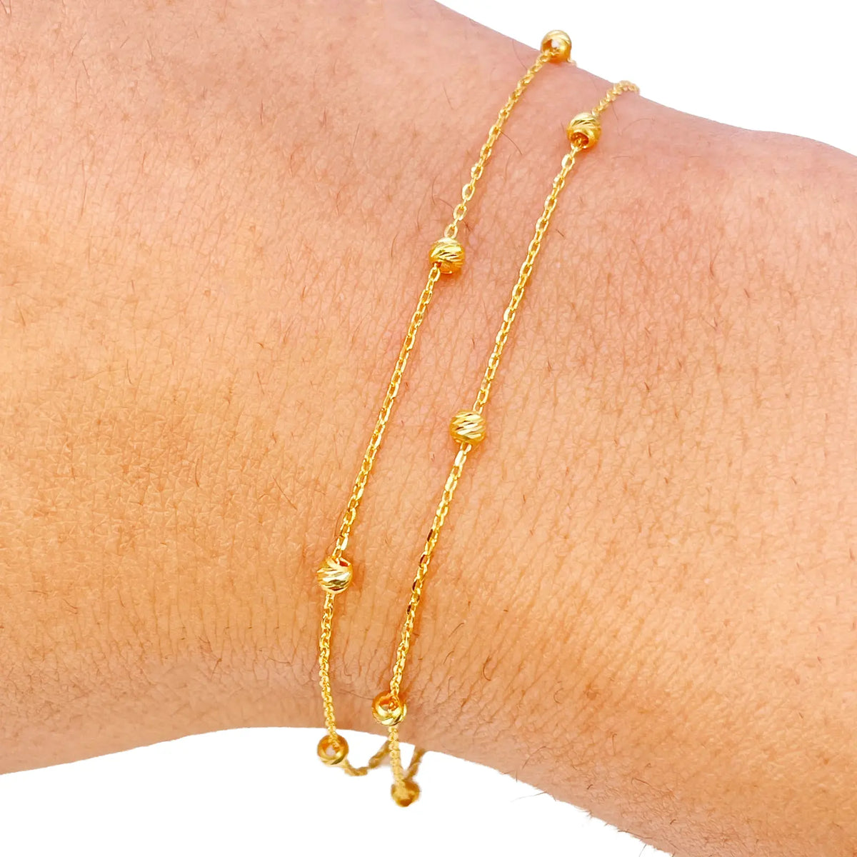 22ct Gold Double Layer Diamond Cut Bead Cable Chain Bracelet 7 Inches 