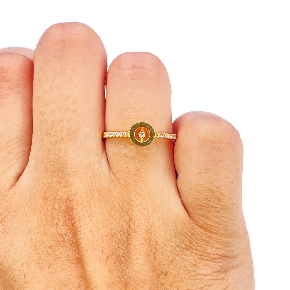 22ct Gold Open Circle Halo Ring with Cubic Zirconia Shoulder Stones Gold Ring