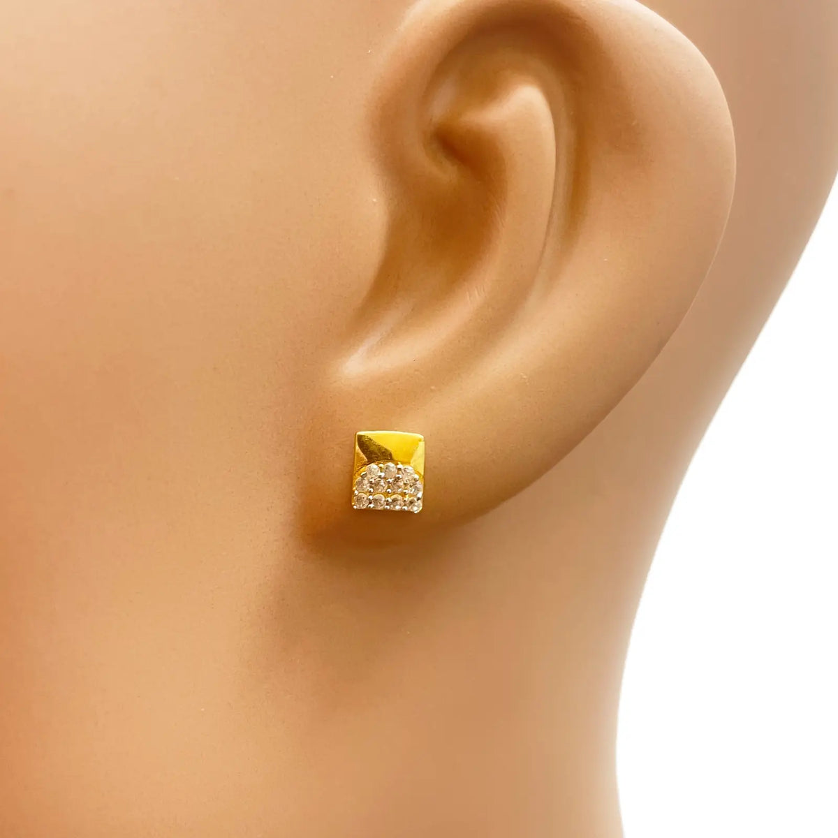 22ct Gold Square Cubic Zirconia Stud High Polished Earrings Sparkle Design 5.5mm Gold earring
