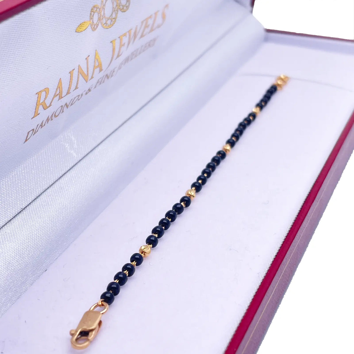 22ct Yellow Gold Children's Bracelet Black & Diamond Cut Gold Beads (Maniya/Manka/Nazariya)