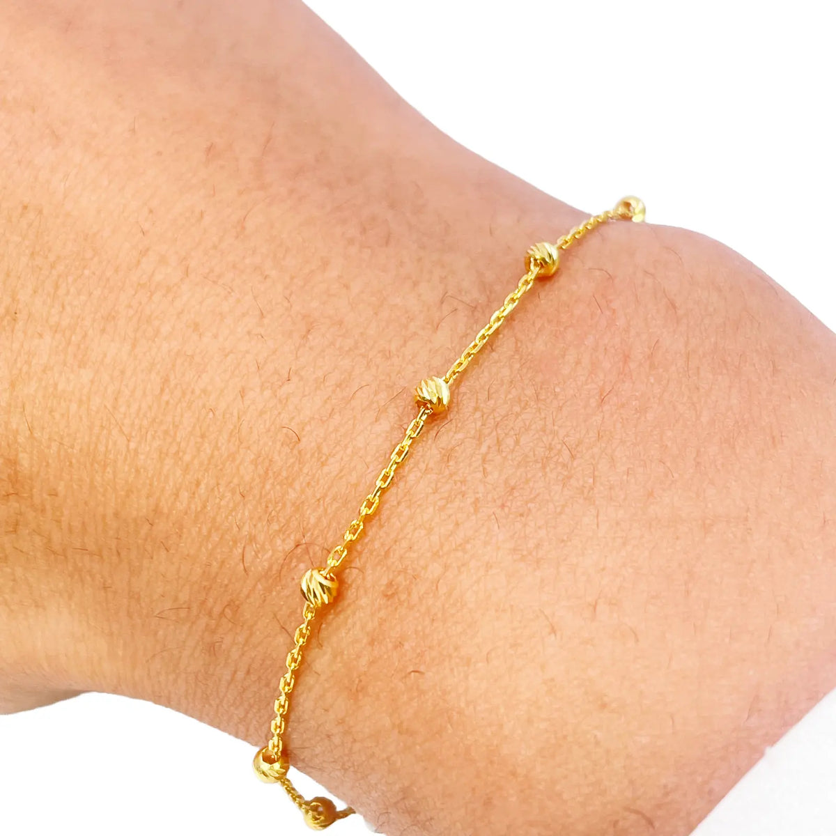 22ct Yellow Gold Diamond-Cut Beaded Link Bracelet ? 7.5 Inch Gold Bracelet