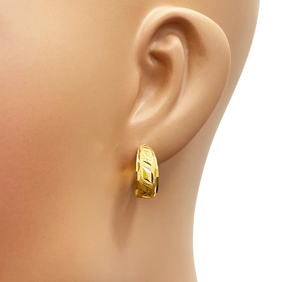 22ct Yellow Gold Diamond-Cut Huggie Hoop Earrings 12.4mm Diameter Gold Hoops
