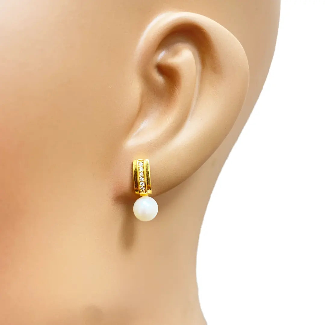 22ct Yellow Gold Freshwater Pearls Drop Stud Earrings 15.5mm Length Gold earring