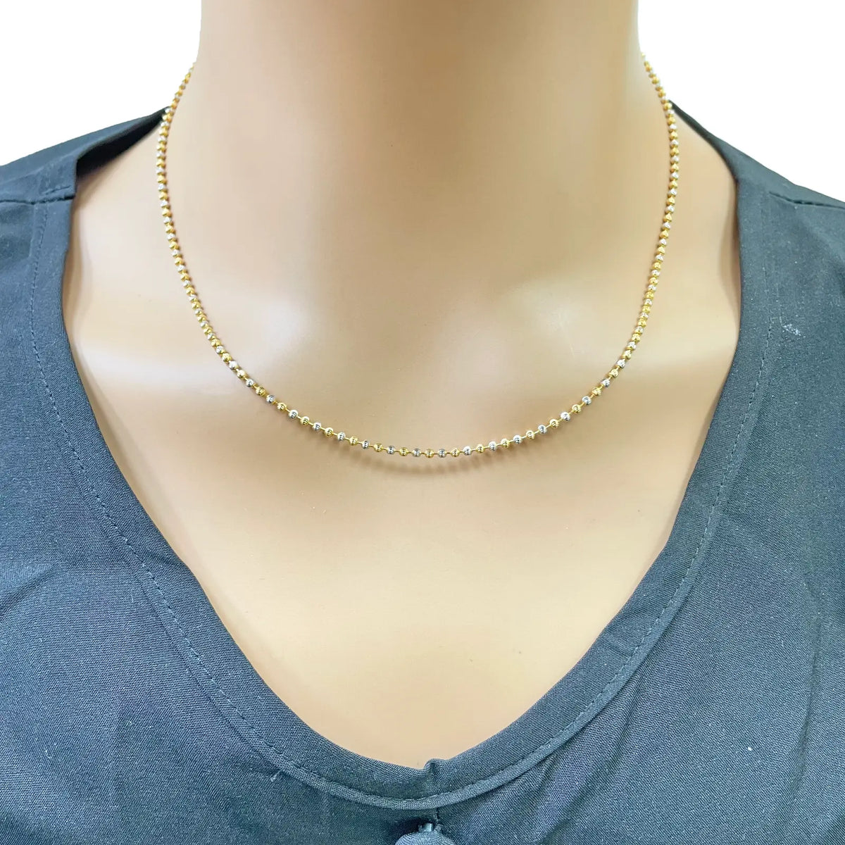 22ct Yellow Gold Two-Tone Diamond-Cut Ball Beaded Chain Necklace 1.9mm Gold Chain