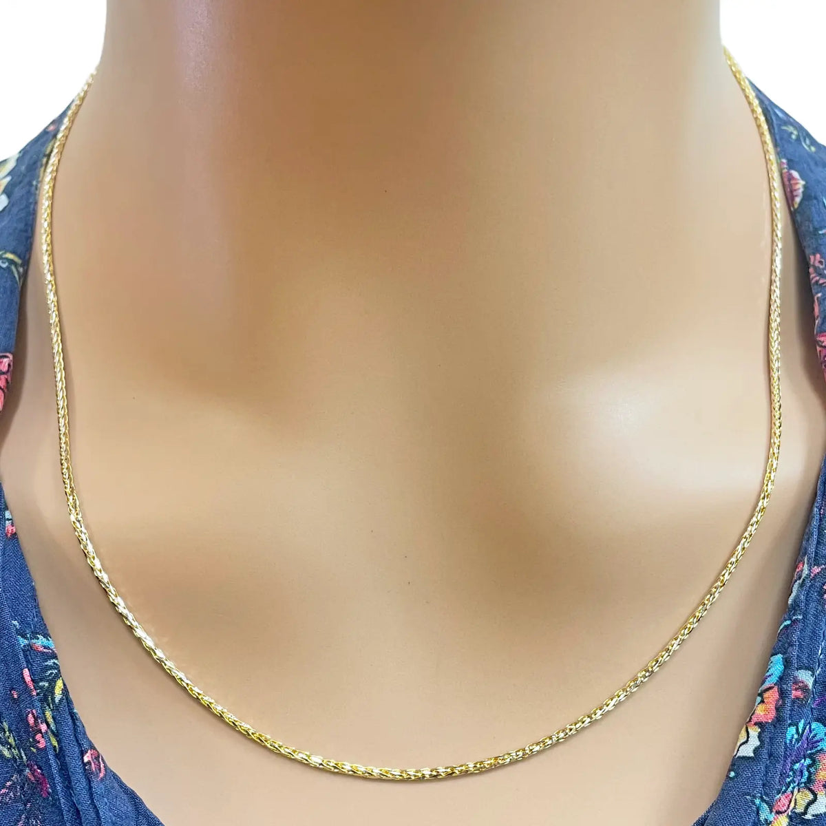 22ct Yellow Gold Two Tone Spiga Chain Necklace 20"inches 1.5mm Width