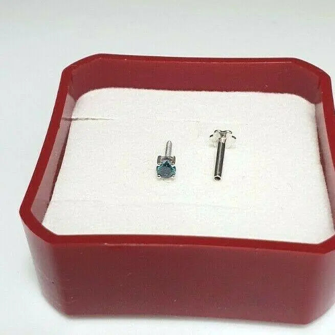 Blue Diamond Nose Stud / Nose Pin White / Rose Gold 18ct 0.08 cts Screw Back Nose studs