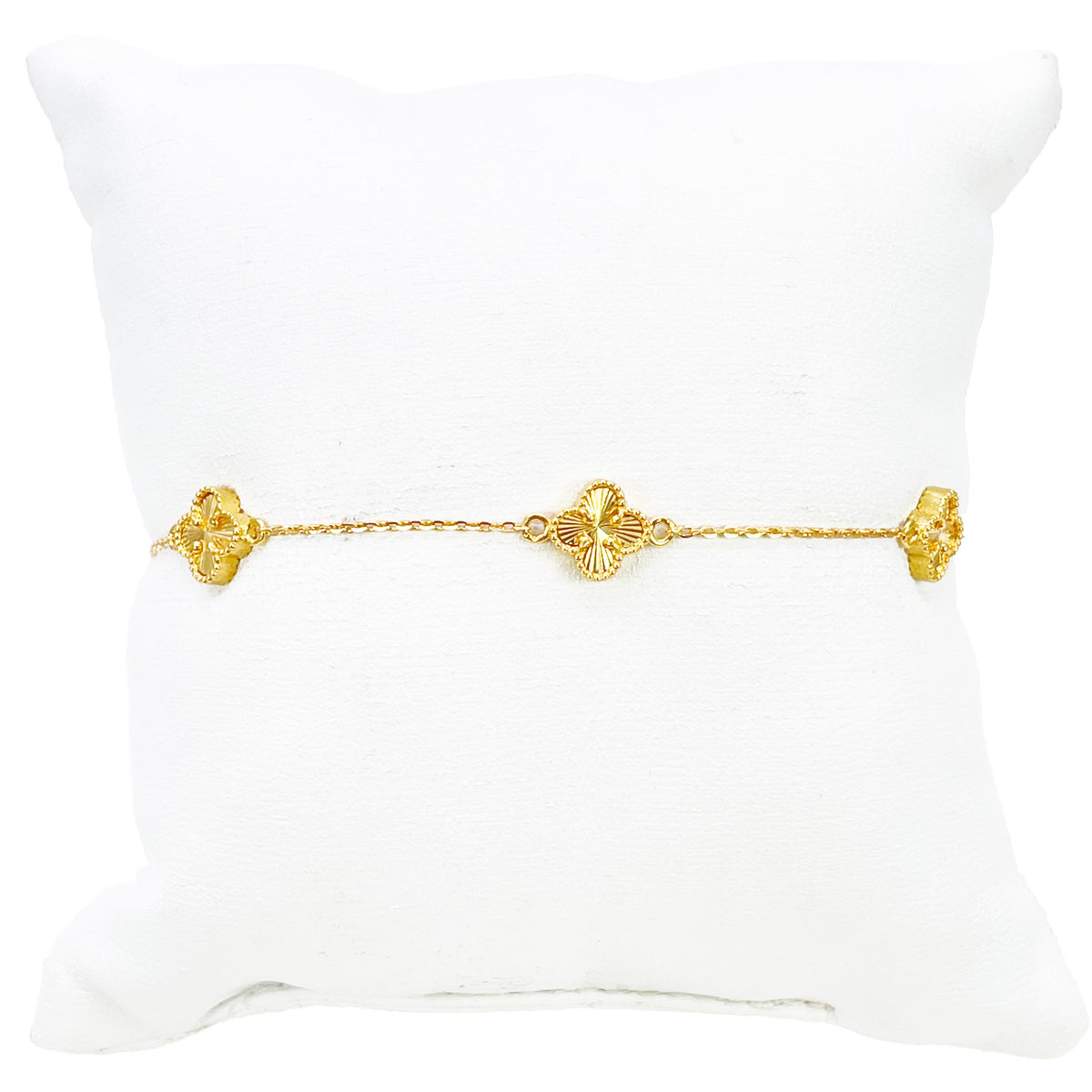 22 kt gult guld 5 blomster kløver diamant skåret armbånd 7,5 tommer