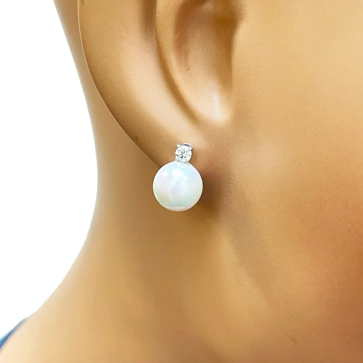 14ct White Gold Freshwater Pearl & Diamond Drop Pair Earrings 0.22ct