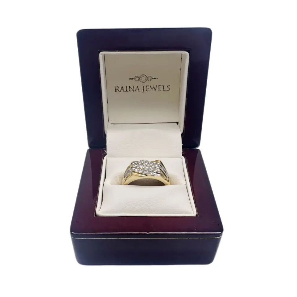 18K Yellow Gold 13 Stone Fancy Mens ring with Round Diamond 0.50cts G/SI