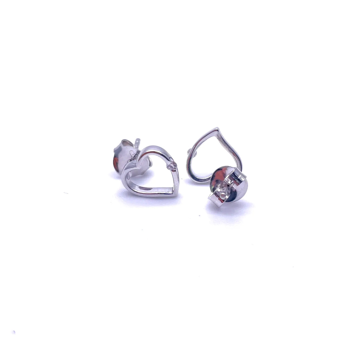 18ct White Gold Round Diamond Heart Stud Earrings 0.04ct