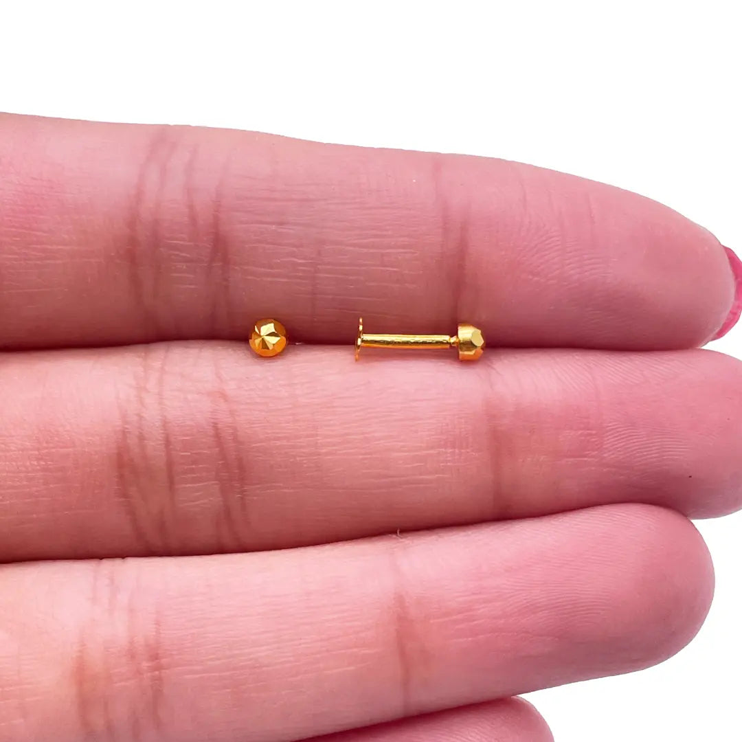 22ct Yellow Gold Diamond Cut Flower Round Ball Children's Earrings 2.8mm