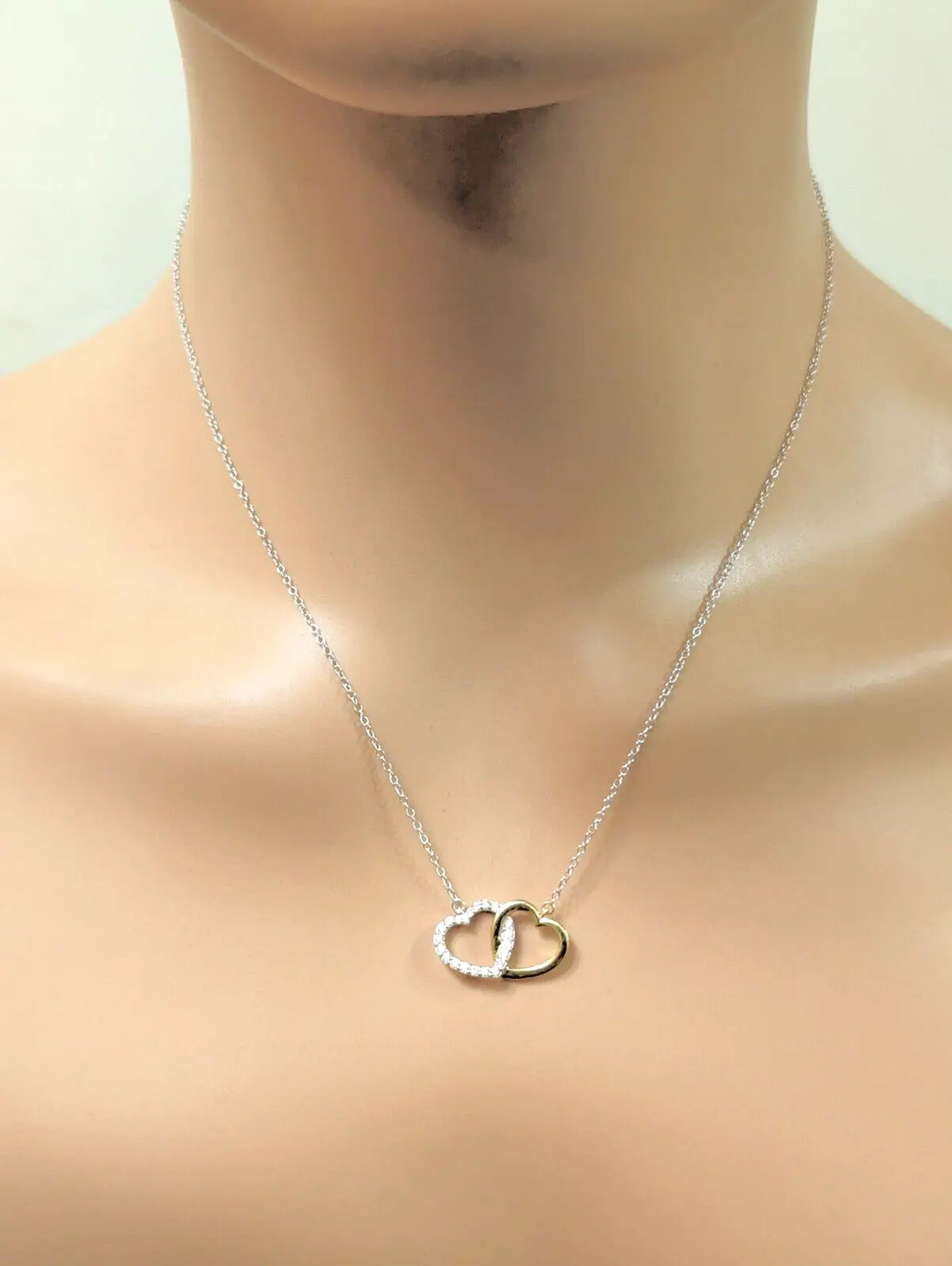 9ct Yellow Gold & Natural Diamonds Double Heart Pendant Necklace Chain 0.20cts
