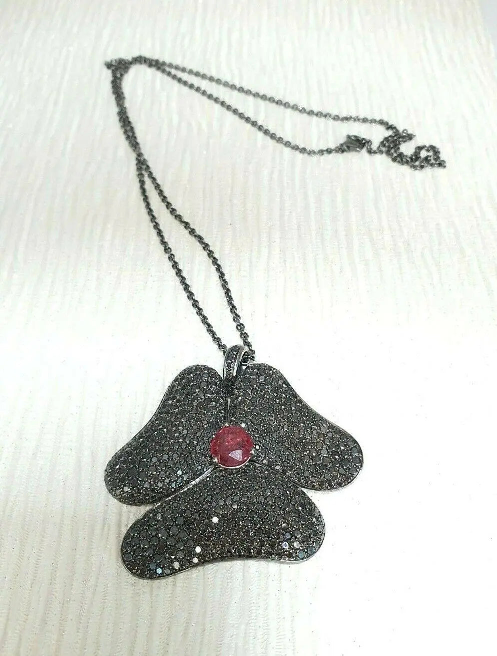 Gavello Black Diamond & Tourmaline Pendant 18K White Gold On Silver Chain