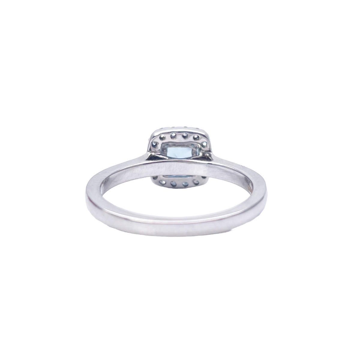 18ct White Gold Aquamarine & Diamond Halo Cluster Cushion Ring 0.70ct
