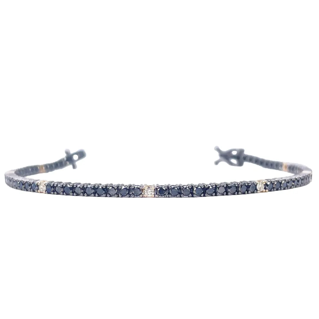 14ct Gold Black Diamond 4-Claw Tennis Bracelet 2.78ct 7 Inches & 2.5 mm Width  Diamond Bracelets