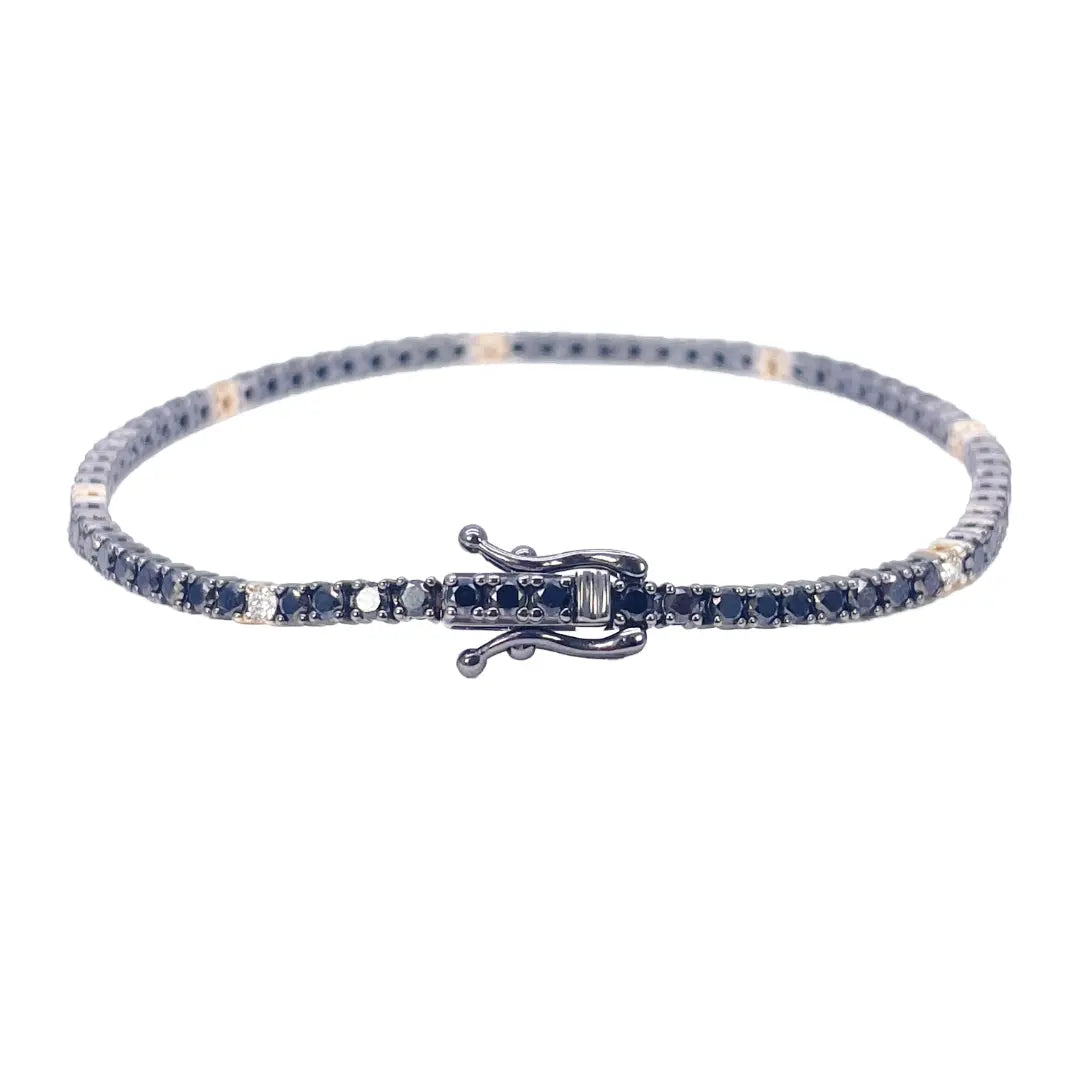 14ct Gold Black Diamond 4-Claw Tennis Bracelet 2.78ct 7 Inches & 2.5 mm Width  Diamond Bracelets