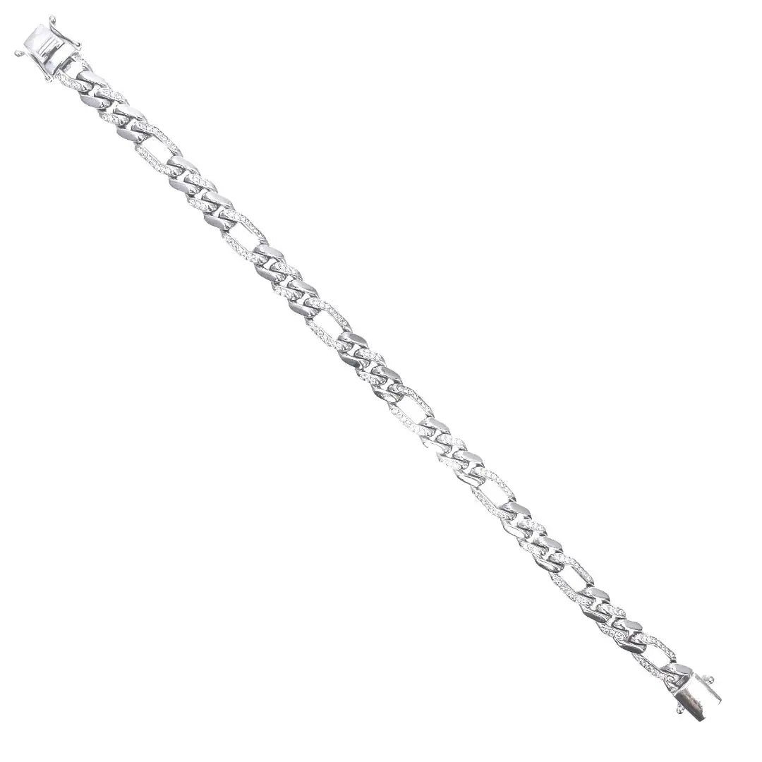 14ct Gold Natural Round Diamond Figaro Mens Bracelet 1.60ct 8 Inches  Diamond Bracelets