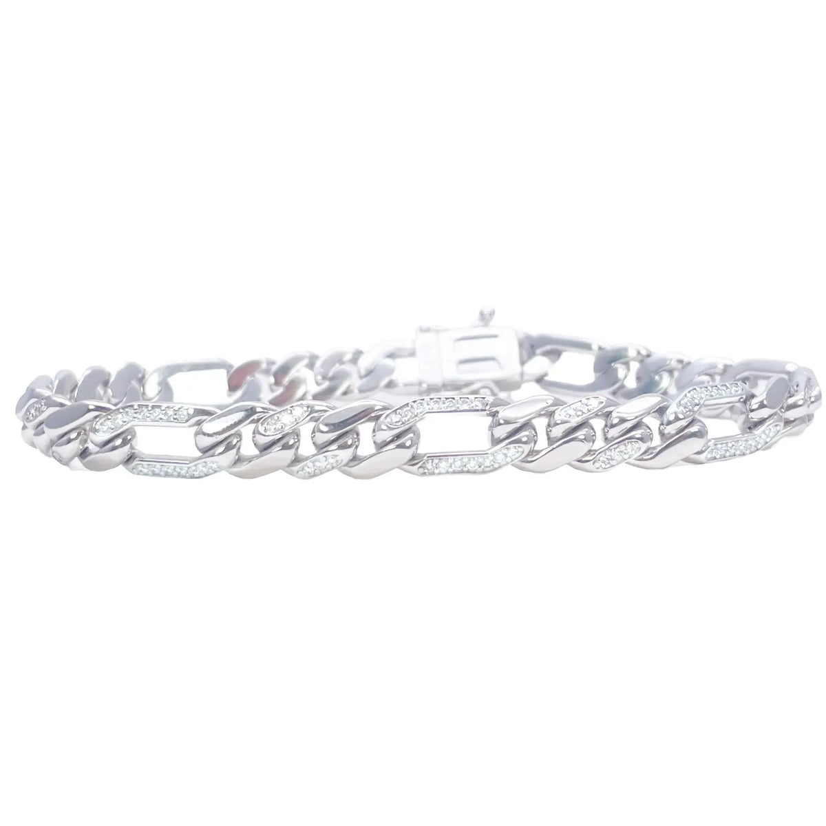 14ct Gold Natural Round Diamond Figaro Mens Bracelet 1.60ct 8 Inches  Diamond Bracelets