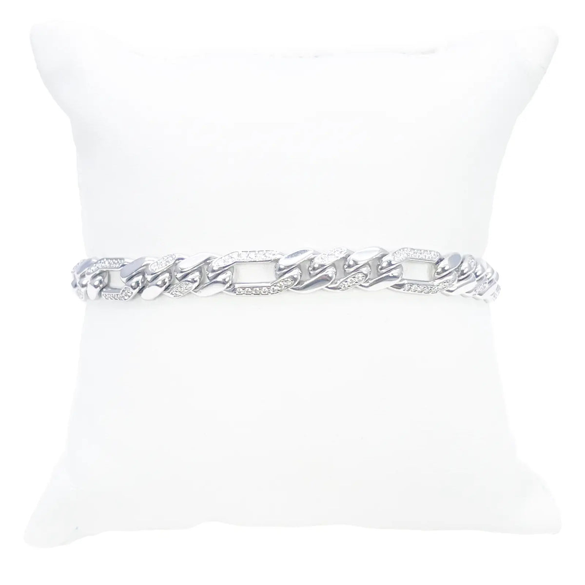 14ct Gold Natural Round Diamond Figaro Mens Bracelet 1.60ct 8 Inches  Diamond Bracelets