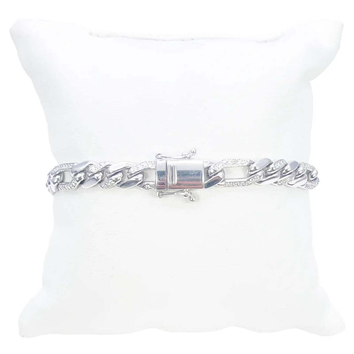 14ct Gold Natural Round Diamond Figaro Mens Bracelet 1.60ct 8 Inches  Diamond Bracelets