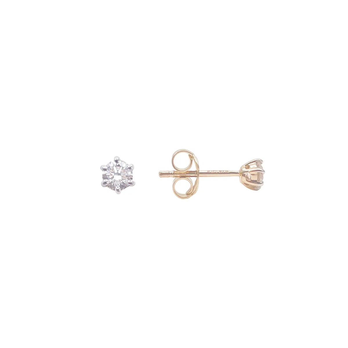 14ct Gold Natural Round Diamond Stud Earrings 0.20ct 6 Claw 3.3mm Wide 