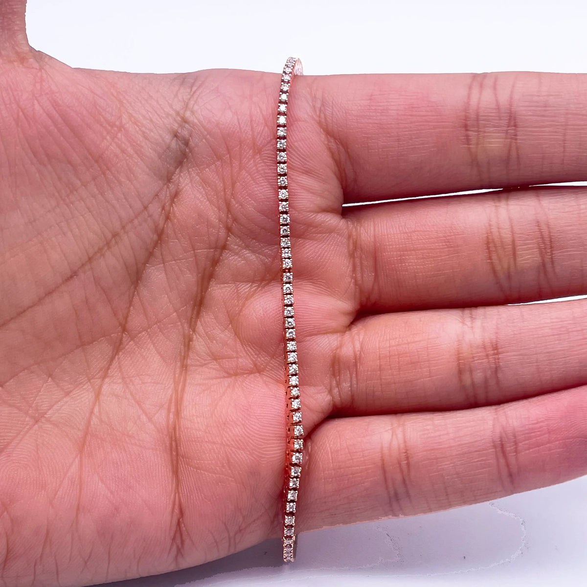 14ct Rose Gold Diamond Tennis Bracelet 4-Claw 0.90cts 7.25'' Inches H-SI  Diamond Bracelet