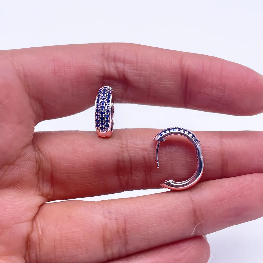 14ct White Gold Blue Sapphire Pair of Hoop Earrings 0.33ct 4mm wide  Gold earring