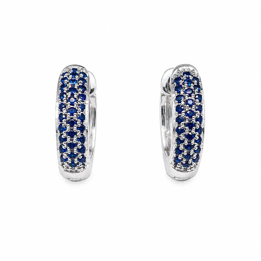 14ct White Gold Blue Sapphire Pair of Hoop Earrings 0.33ct 4mm wide  Gold earring