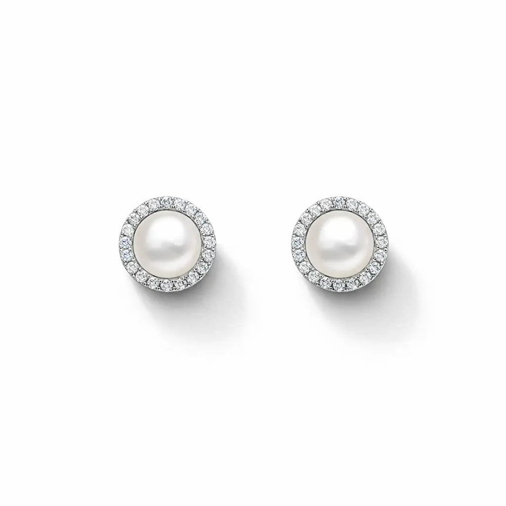 14ct White Gold Diamond Halo Pearl Stud Earrings & Pendant 2.04cts  Diamond Pendant